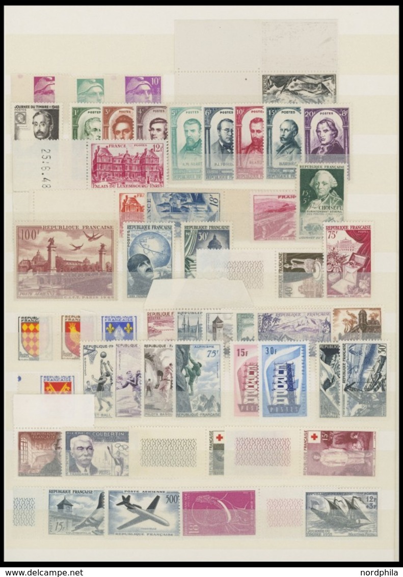 LOTS **, postfrische Partie verschiedener Werte Frankreich von 1937-59 mit guten mittleren Ausgaben, Prachterhaltung, Mi