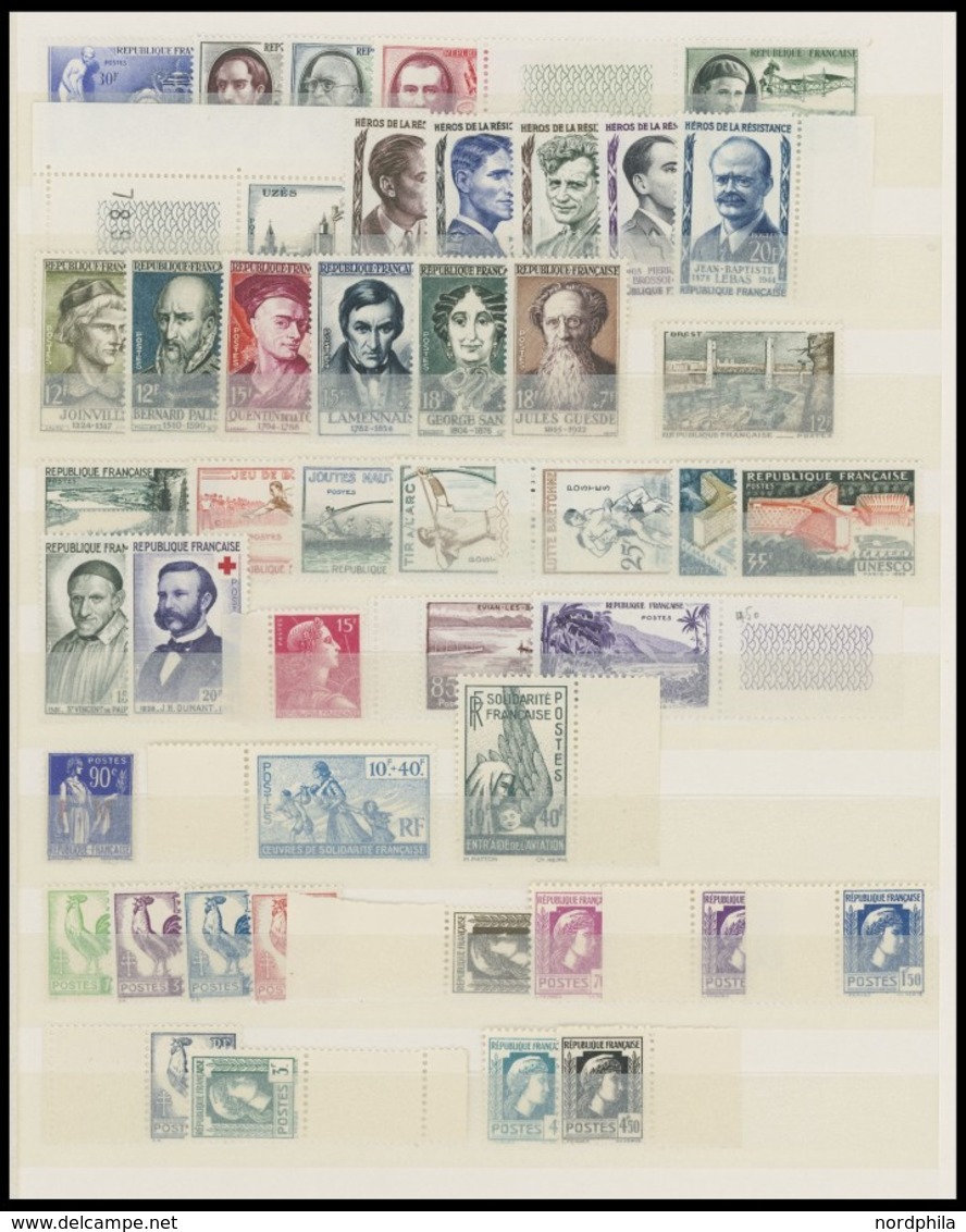 LOTS **, postfrische Partie verschiedener Werte Frankreich von 1937-59 mit guten mittleren Ausgaben, Prachterhaltung, Mi