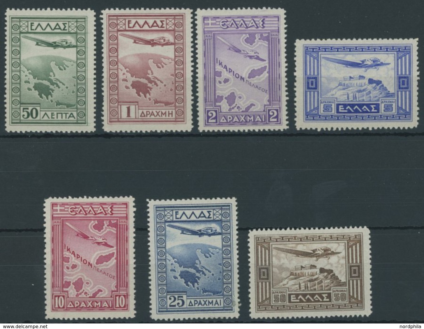 GRIECHENLAND 362-68 *, 1933, Flugpost, Falzrest, üblich Gezähnter Prachtsatz - Other & Unclassified
