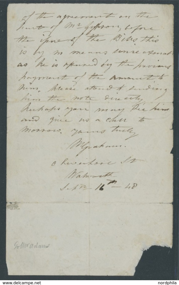 GROSSBRITANNIEN 1848, Handgeschriebener Brief Von E. Graham (einzige Englische Ballonfahrerin) Mit Danksagung Für Unters - Otros & Sin Clasificación