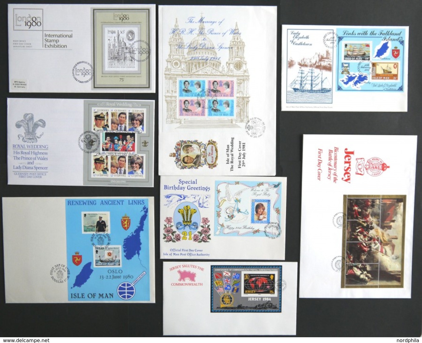 SAMMLUNGEN, LOTS 1980-84, 8 Verschiedene FDC`s Mit Blocks Von Großbritannien, Guernsey, Isle Of Man Und Jersey, Prachter - Colecciones Completas