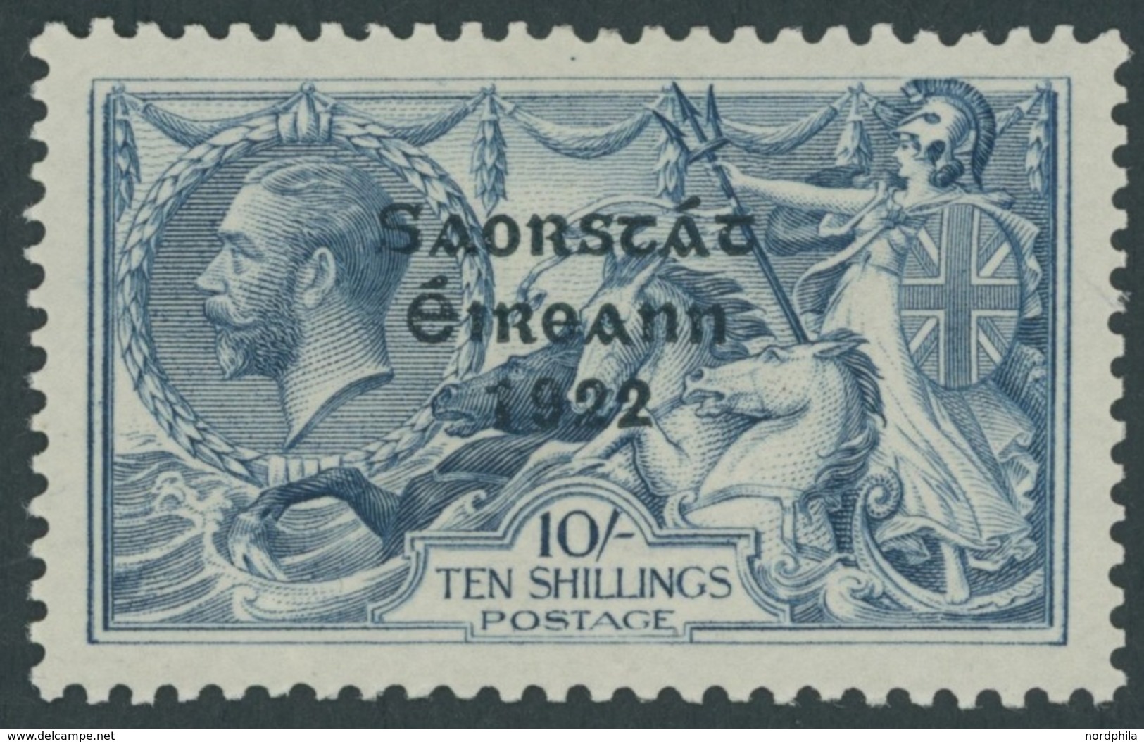 IRLAND 39I *, 1922, 10 Sc. Dreizeiliger Aufdruck In Blauschwarz, Falzrest, Pracht - Otros & Sin Clasificación