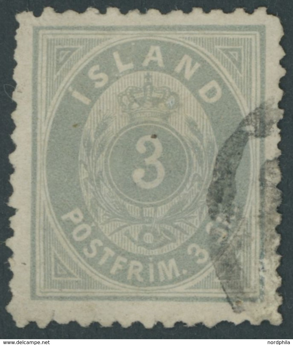 ISLAND 2B O, 1873, 3 Sk. Grau, Gezähnt L 121/2, Unprüfbares Stempelfragment, Fein, Mi. 500.- - Sonstige & Ohne Zuordnung