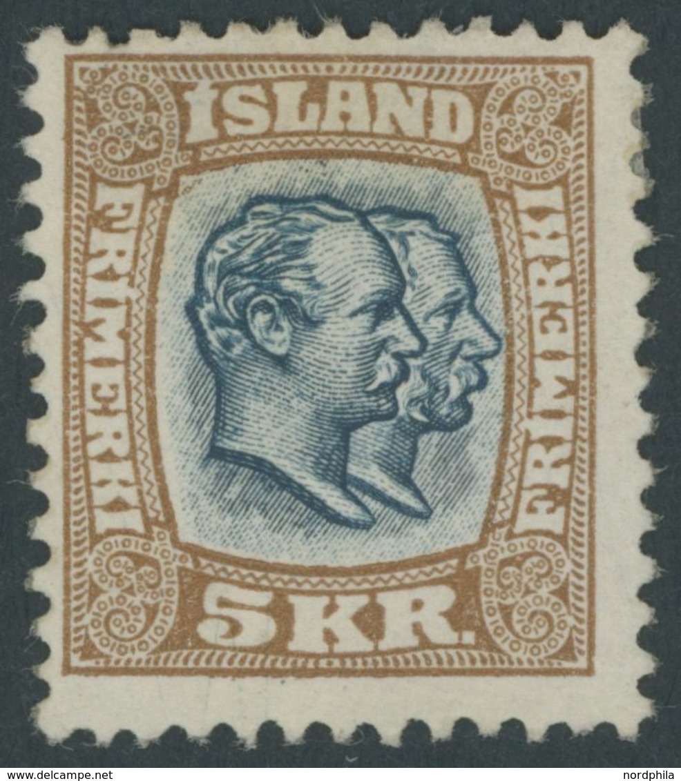 ISLAND 62 *, 1907, 5 Kr. Doppelportrait, Falzreste, Feinst, Mi. 170.- - Other & Unclassified