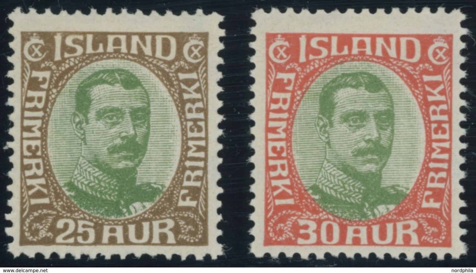 ISLAND 92/3 *, 1920, 25 Und 30 A. König Christian X, Falzrest, 2 Pachtwerte - Other & Unclassified