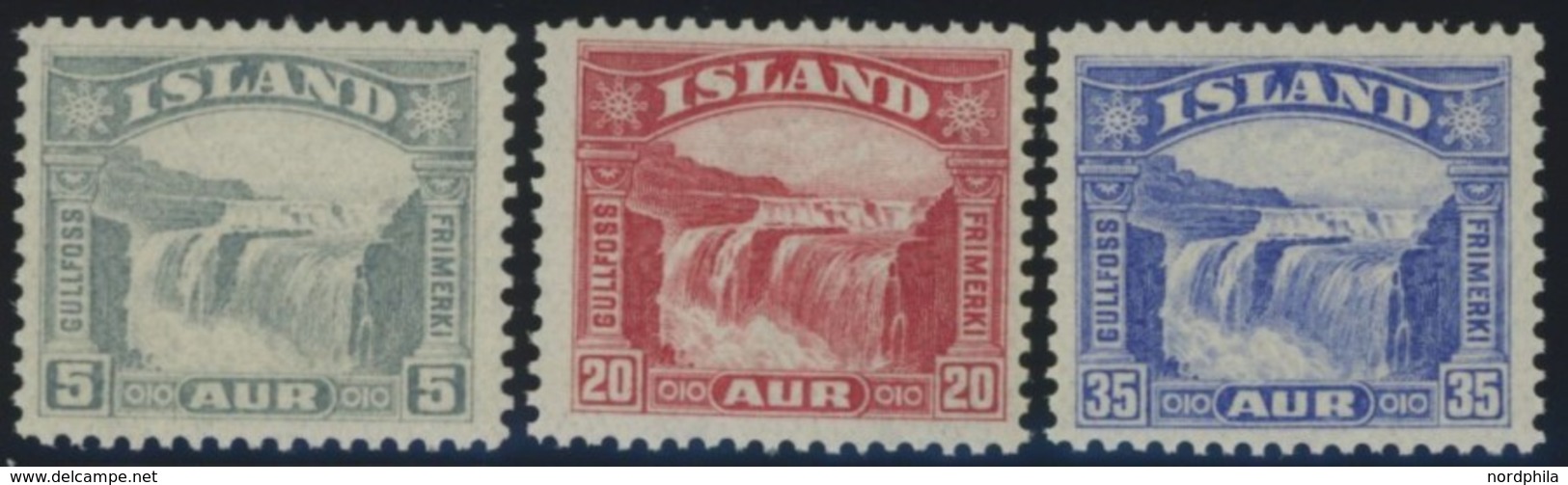 ISLAND 150-52 **, 1931, 5 - 35 A. Gullfoss-Wasserfall, Postfrisch, 3 Prachtwerte, Mi. 95.- - Otros & Sin Clasificación