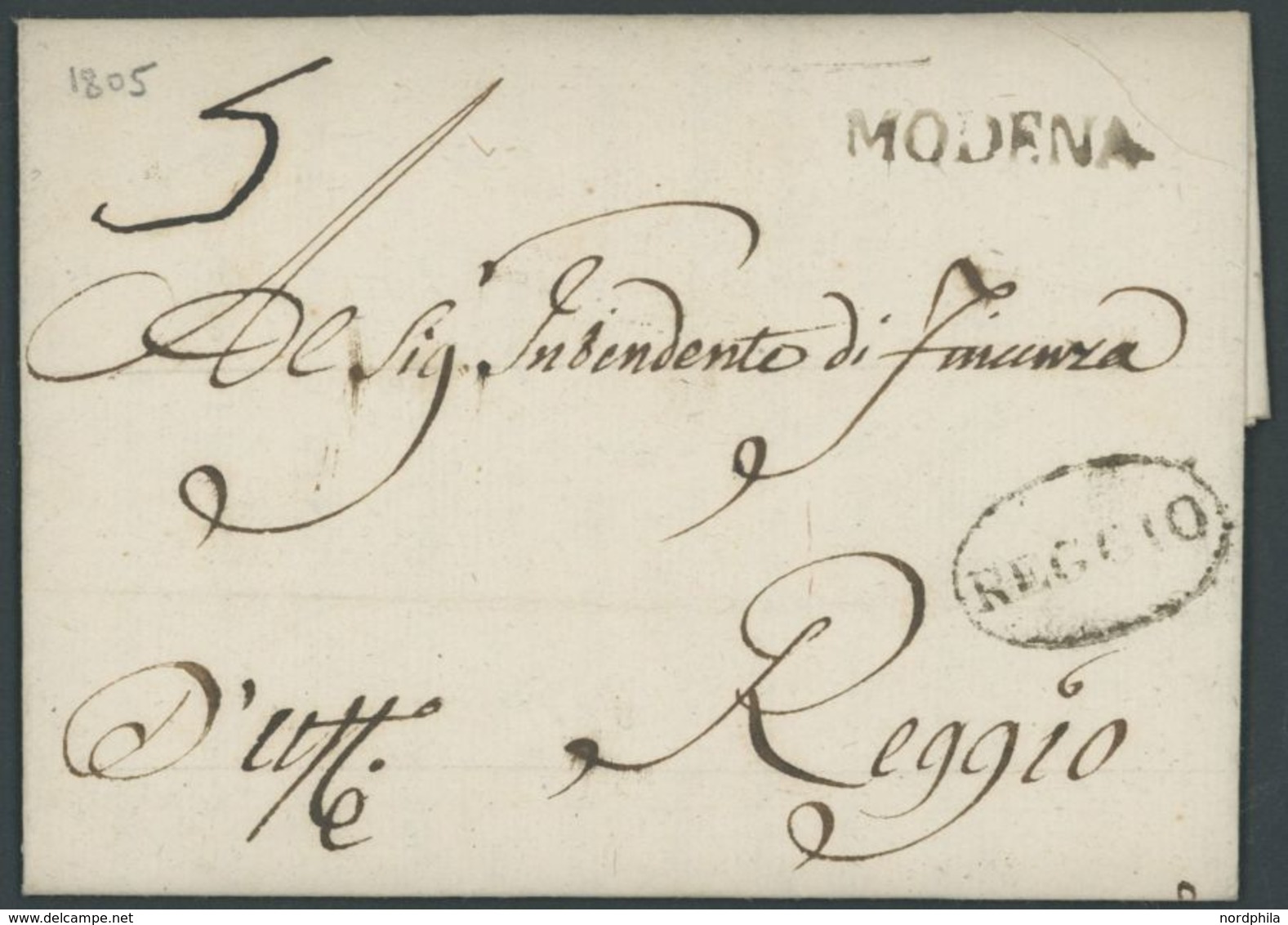 MODENA 1805, L1 MODENA Auf Brief Nach Reggio, Pracht - Modena