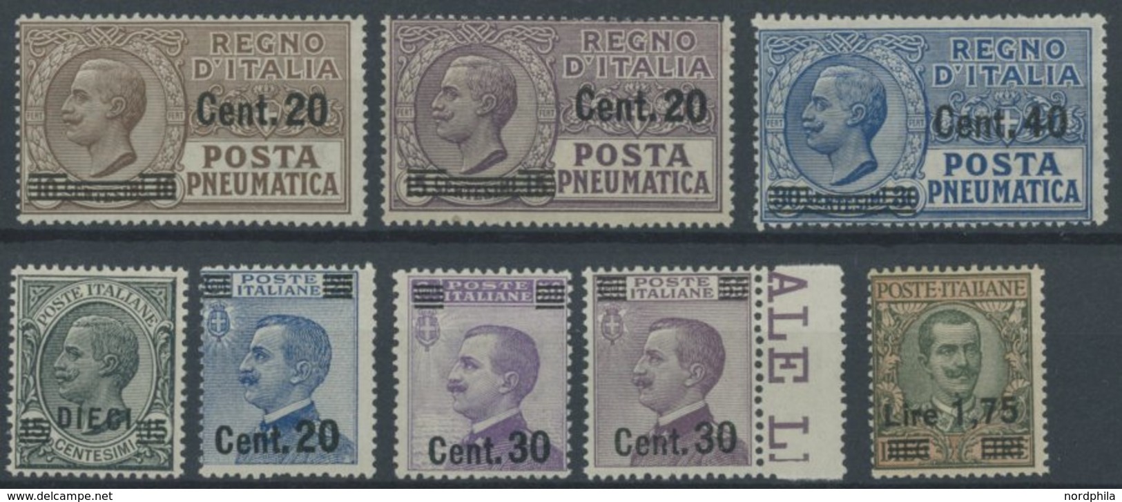 ITALIEN 214-21 **, 1925, Rohrpostmarken Und König Emanuel III, 2 Postfrische Prachtsätze, Mi. 76.- - Mint/hinged