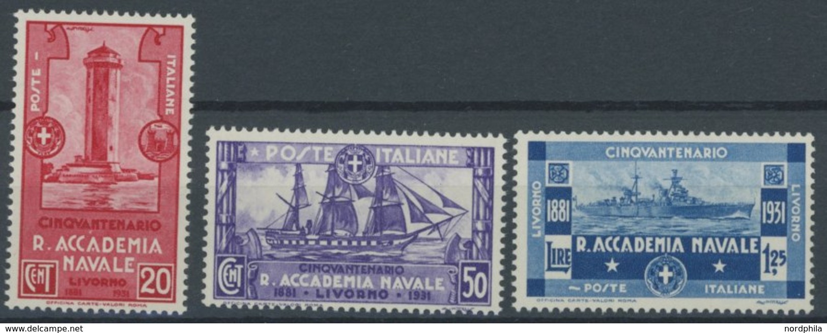 ITALIEN 369-71 **, 1931, Marineakademie Livorno, Postfrischer Prachtsatz, Mi. 85.- - Mint/hinged