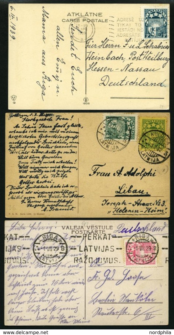 LETTLAND 1923-1940, interessante Partie von 45 Belegen mit verschiedenen Frankaturen, dabei 9 Einschreibbriefe und ein E