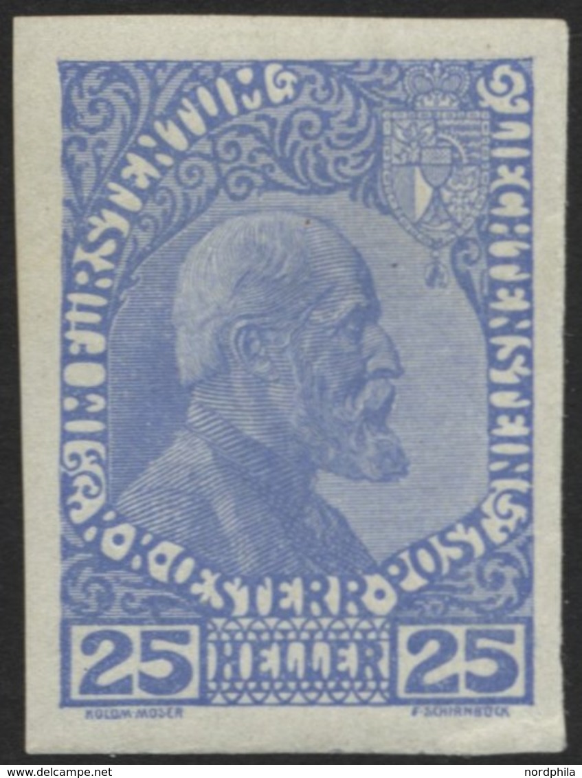 LIECHTENSTEIN 3ybU *, 1916, 25 H. Mittelultramarin, Normales Papier, Ungezähnt, Falzreste, Pracht, Fotoattest Marxer, Mi - Sonstige & Ohne Zuordnung