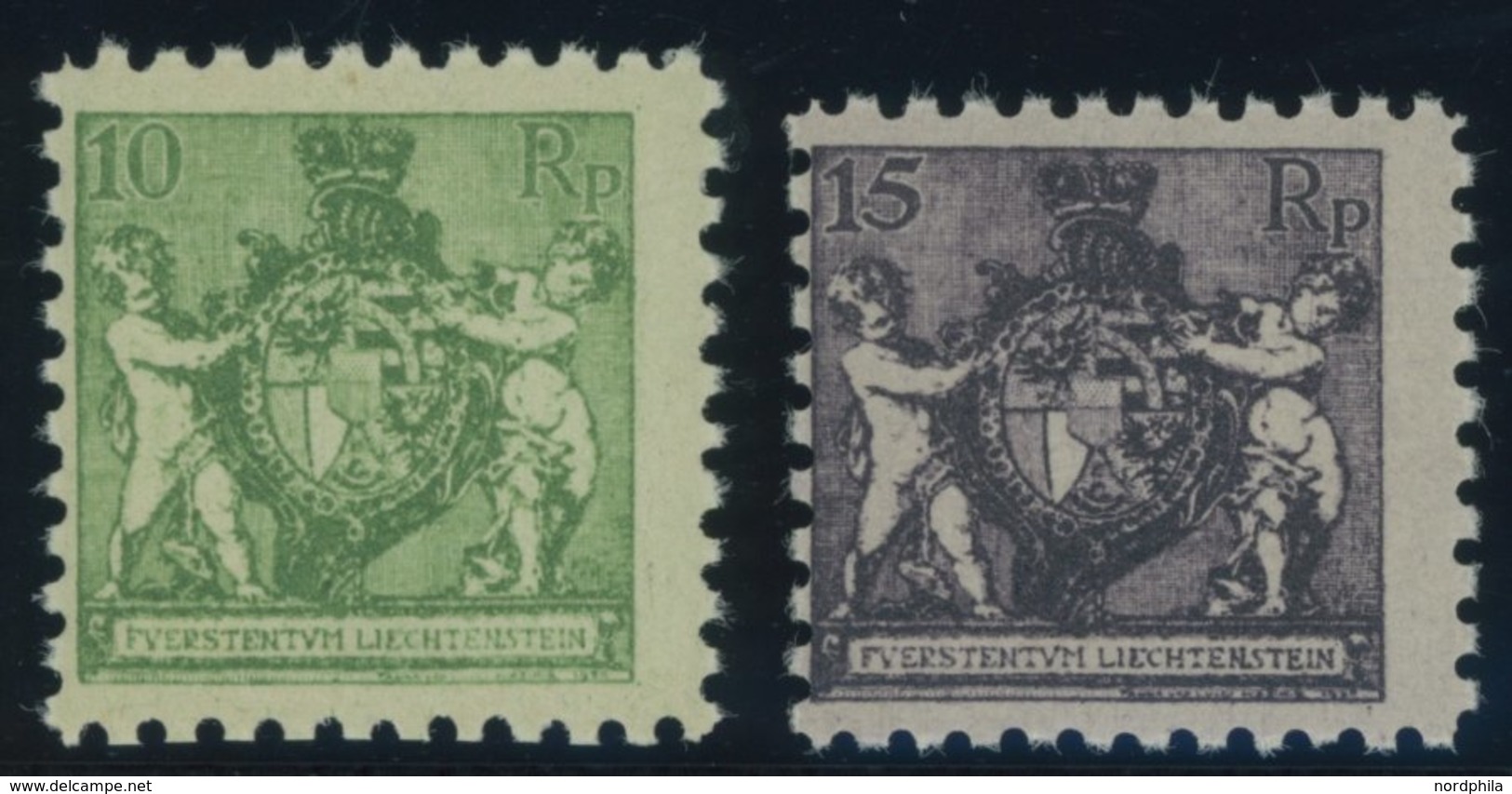 LIECHTENSTEIN 50A,52A **, 1921, 10 Rp. Dunkelgelblichgrün Und 15 Rp. Schwarzgrauviolett, Gezähnt L 91/2, Postfrisch, 2 P - Sonstige & Ohne Zuordnung