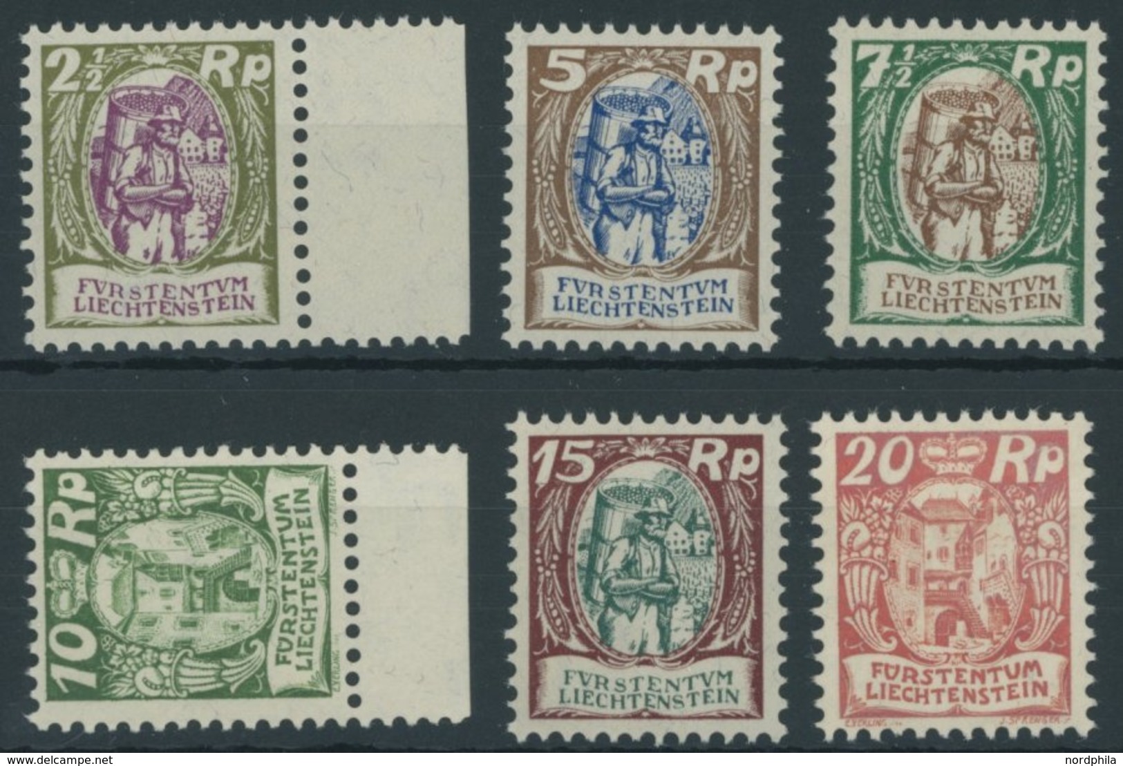 LIECHTENSTEIN 65-70 **, 1924, Winzer Und Schloss, Postfrischer Prachtsatz, Mi. 260.- - Other & Unclassified