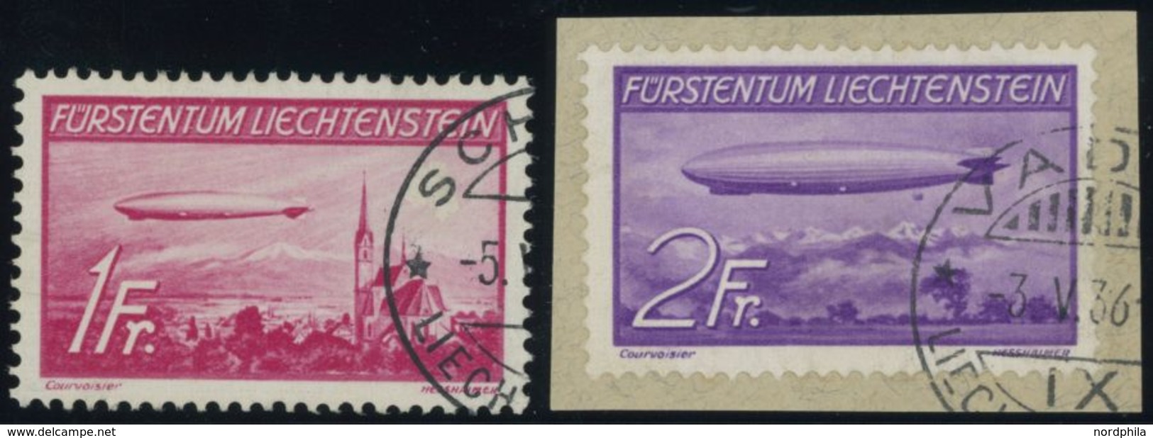 LIECHTENSTEIN 149/50 O, BrfStk, 1936, Zeppeline, Pracht, Gepr. Liniger, Mi. 240.- - Sonstige & Ohne Zuordnung