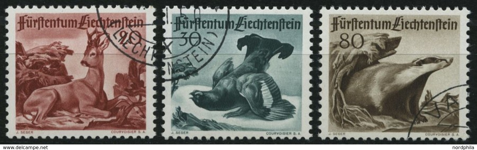 LIECHTENSTEIN 285-87 O, 1950, 3. Jagdserie, Prachtsatz, Mi. 80.- - Sonstige & Ohne Zuordnung