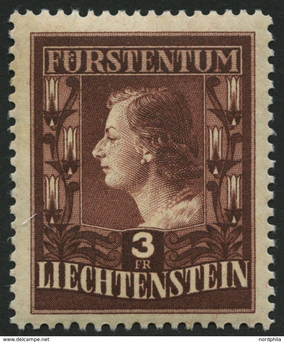 LIECHTENSTEIN 305A **, 1951, 3 Fr. Fürstin Gina, Gezähnt L 121/2:12, Feinst (Gummi Leicht Getönt), Mi. 260.- - Other & Unclassified