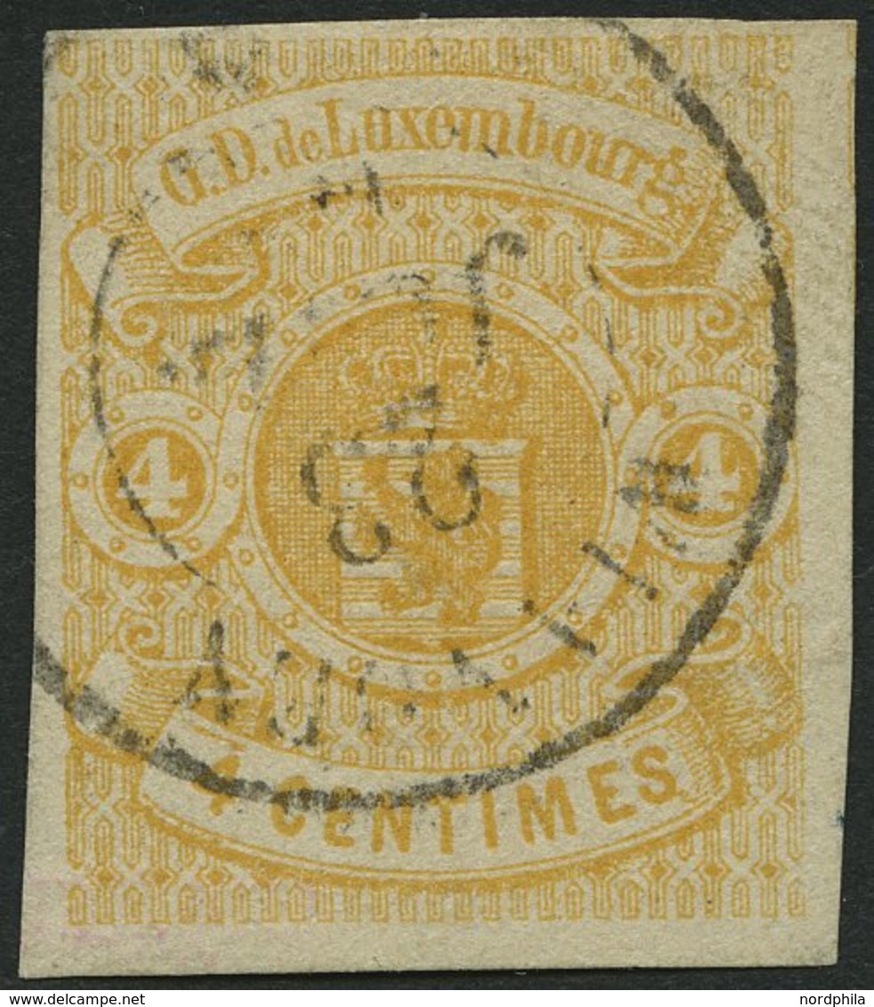 LUXEMBURG 5 O, 1860, 4 C. Gelb, Kabinett, Gepr. U.a. Drahn, Mi. (220.-) - Officials