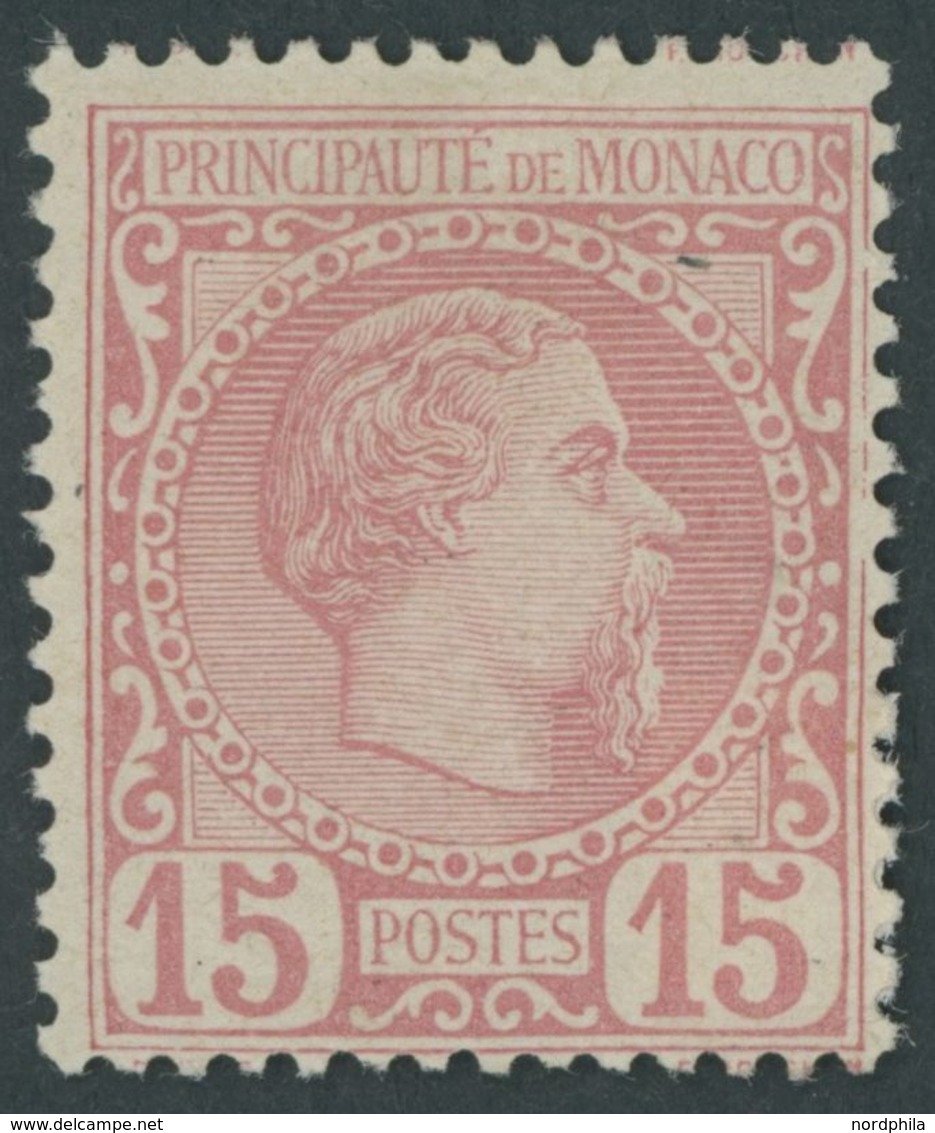 MONACO 5 *, 1885, 15 C. Mattrosa, Falzreste, Pracht, Mi. 360.- - Andere & Zonder Classificatie