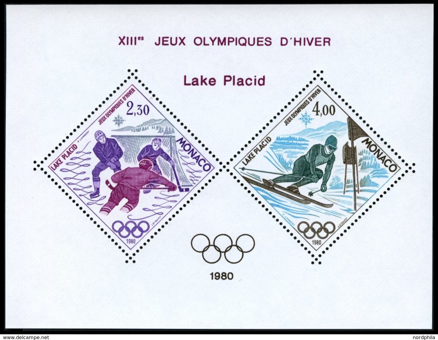 MONACO 1419/20 **, 1980, Olympische Winterspiele, Sonderdruck Als Block, Pracht, Mi. 220.- - Otros & Sin Clasificación