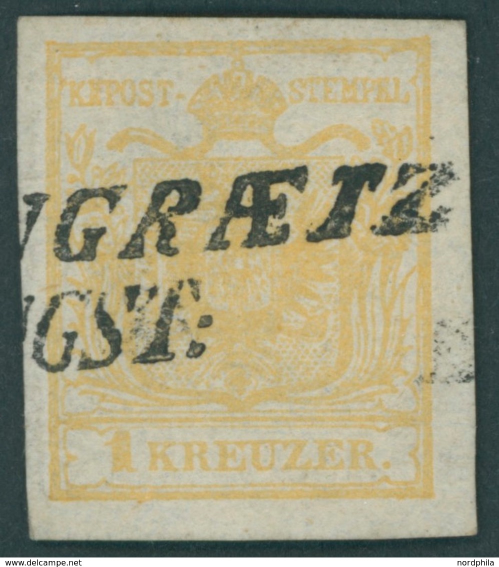 ÖSTERREICH BIS 1867 1Xa O, 1850, 1 Kr. Ockergelb, Handpapier, Type Ia, L2 (WINDISCH)GRAETZ, Pracht, Fotobefund Dr. Ferch - Usados