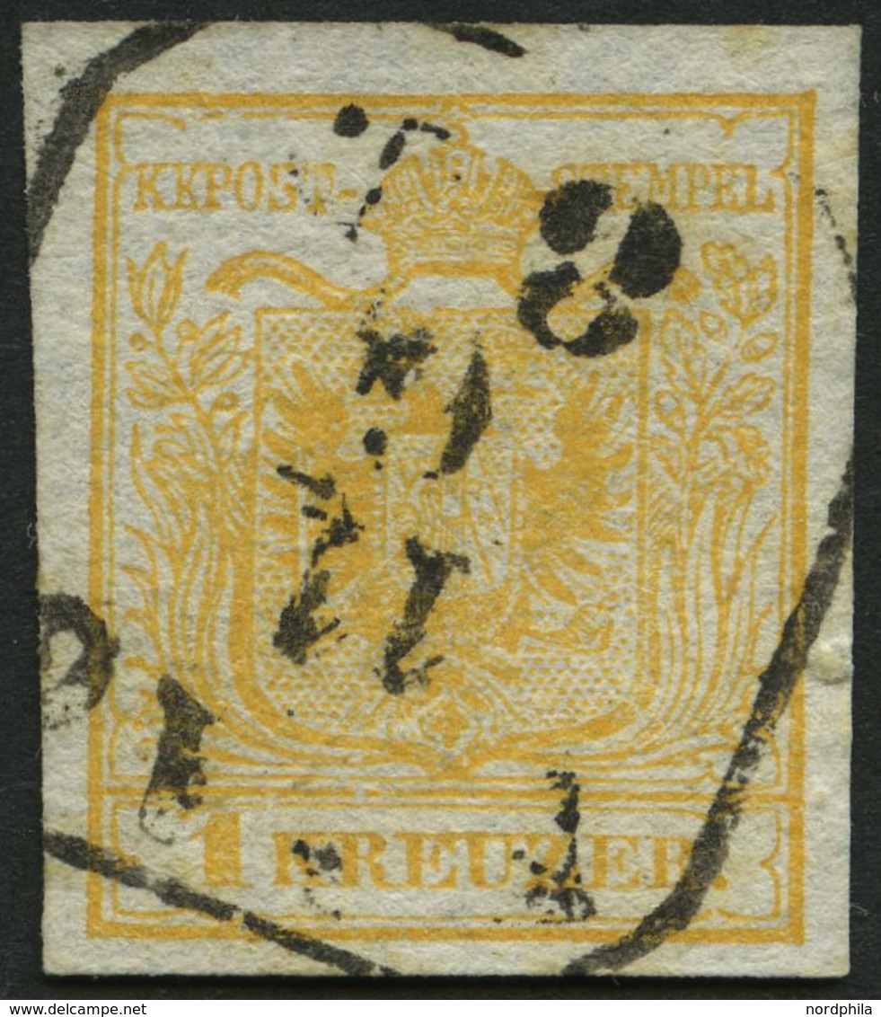 ÖSTERREICH 1Xb O, 1850, 1 Kr. Orange, Handpapier, Type Ib, R4 PRAG, Pracht, Fotobefund Dr. Ferchenbauer - Gebraucht