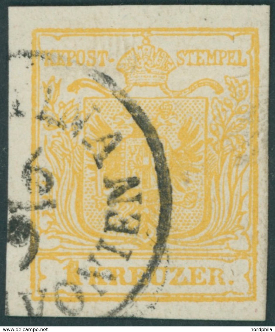 ÖSTERREICH BIS 1867 1Ya O, 1854, 1 Kr. Gelb, Maschinenpapier, Pracht, Gepr. Bühler - Usados