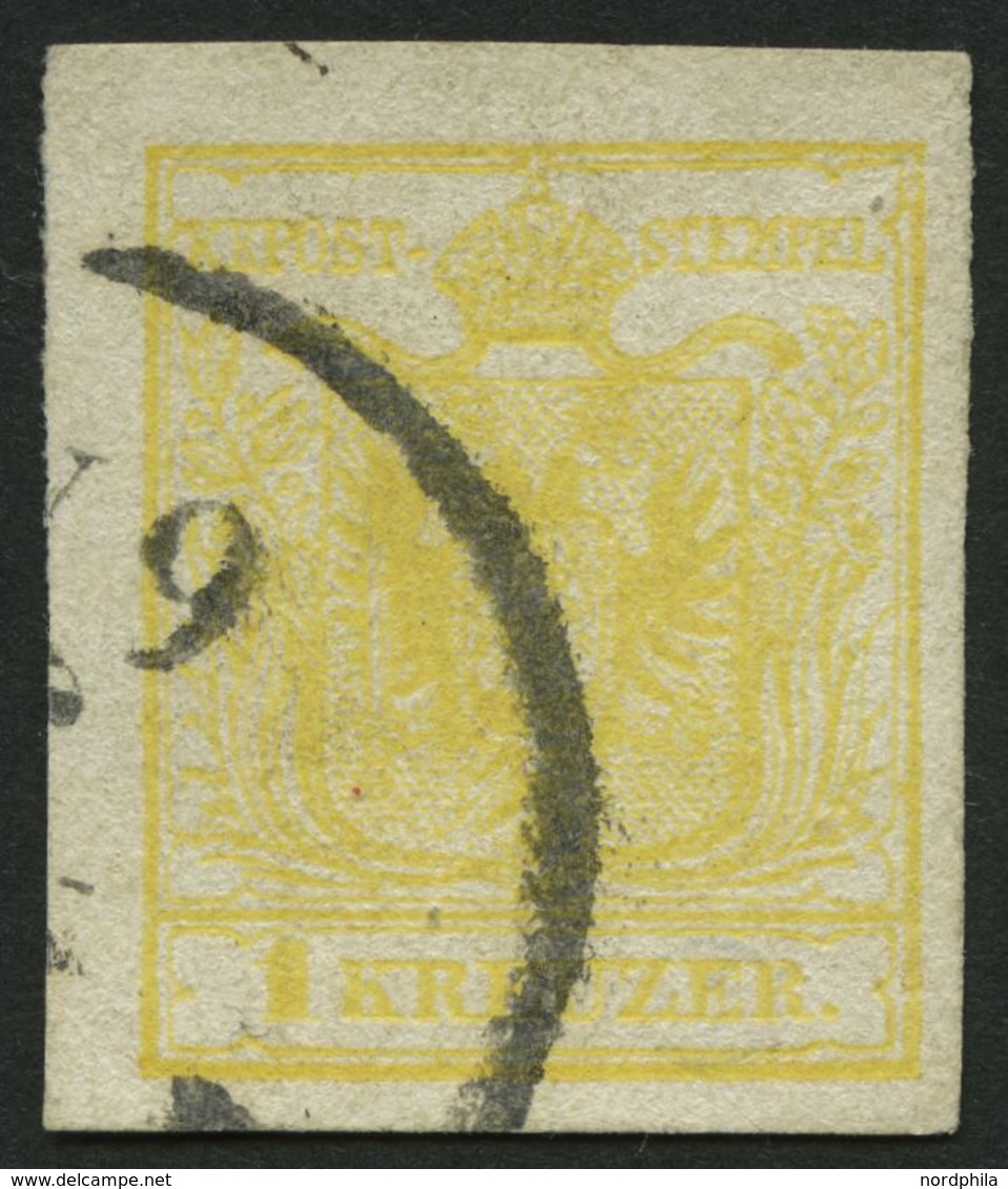 ÖSTERREICH 1Ya O, 1854, 1 Kr. Gelb, Maschinenpapier, Type III, Maschiges Papier, Pracht, Befund Dr. Ferchenbauer - Usados