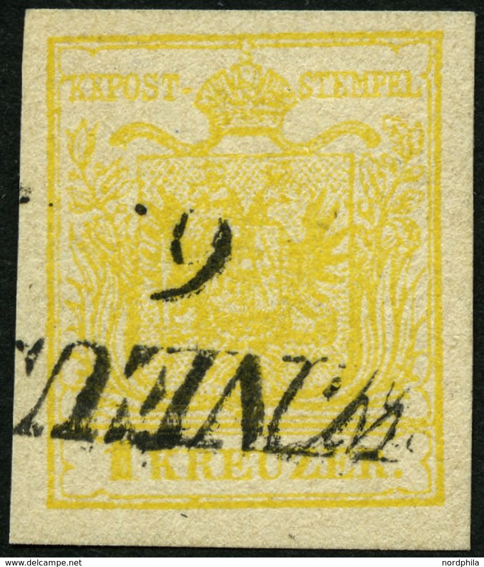 ÖSTERREICH 1Yd O, 1854, 1 Kr. Kadmiumgelb, Maschinenpapier, Type III, Pracht, Gepr. Dr. Ferchenbauer - Used Stamps