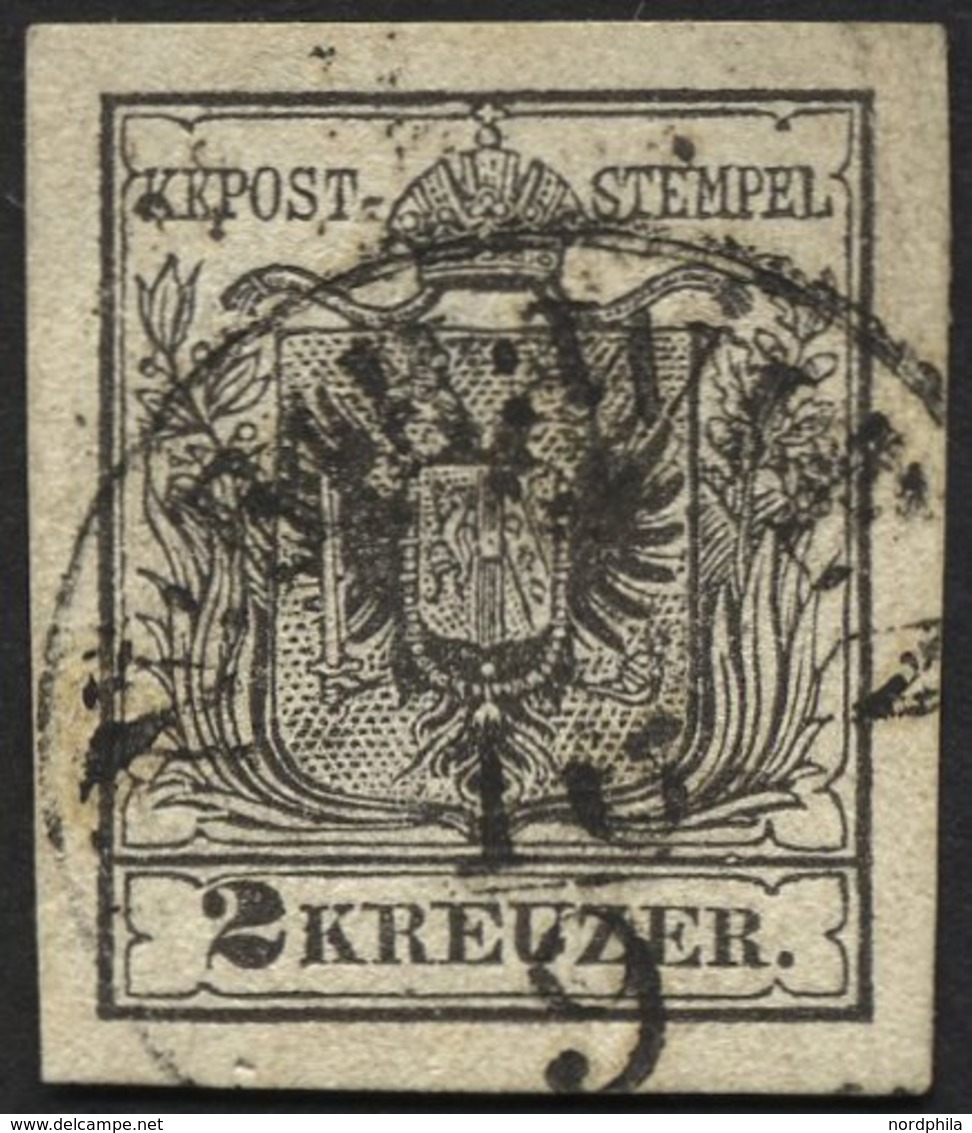 ÖSTERREICH 2Ya O, 1854, 2 Kr. Schwarz, Maschinenpapier, Breitrandig, Pracht, Mi. 80.- - Usados