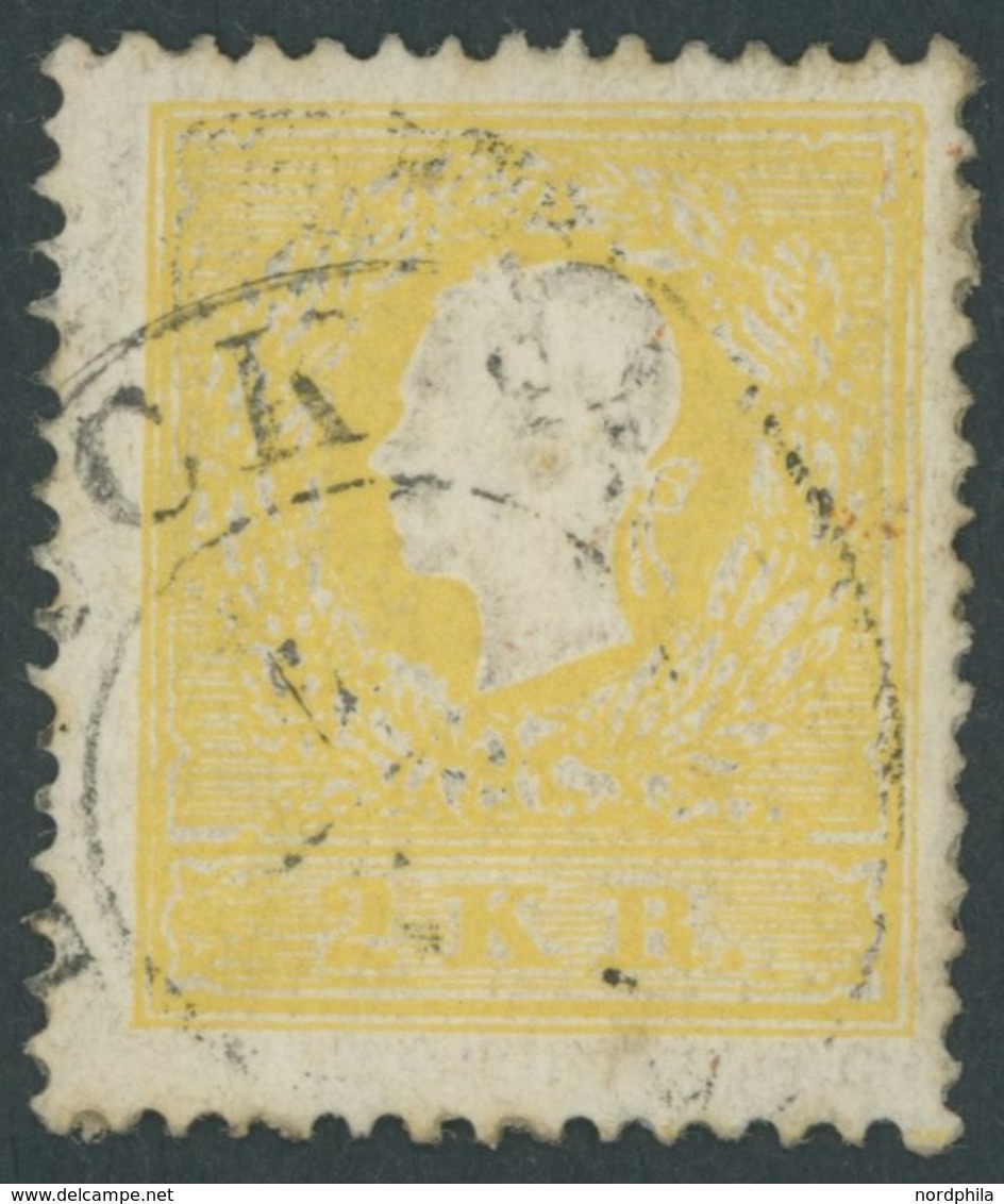 ÖSTERREICH BIS 1867 10Ia O, 1858, 2 Kr. Gelb, Type I, Leichte Patina, Pracht, Mi. 500.- - Usati
