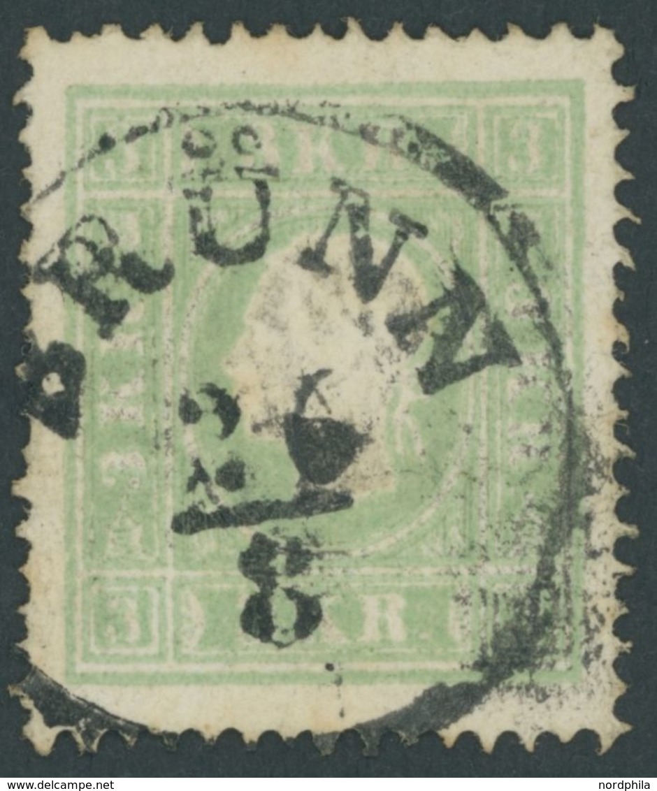 ÖSTERREICH BIS 1867 12a O, 1859, 3 Kr. Grün Auf Senkrecht Geriffeltem Papier!, K1 BRÜNN, Fotobefund Dr. Ferchenbauer - Usados