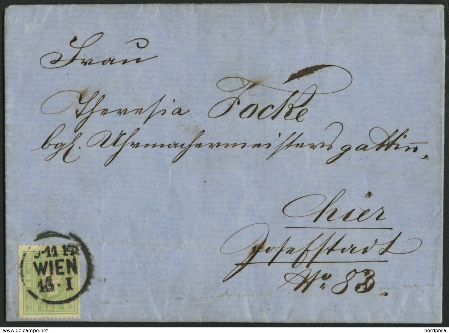 ÖSTERREICH 12a BRIEF, 1860, 3 Kr. Gelblichgrün, Prachtstück Auf Brief (1x Gefaltet) Aus WIEN - Usados