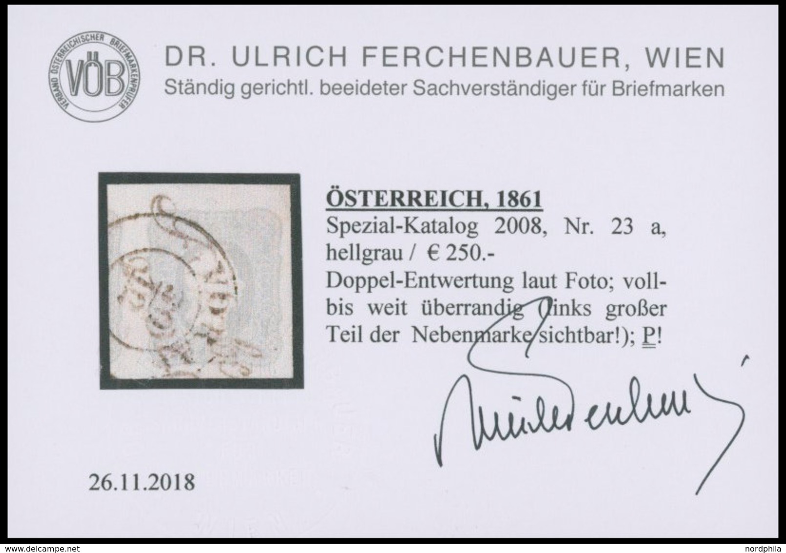 ÖSTERREICH BIS 1867 23a O, 1861, 1.05 Kr. Hellgrau Mit Doppelentwertung, Voll-überrandig (links Großer Teil Der Nebenmar - Usados