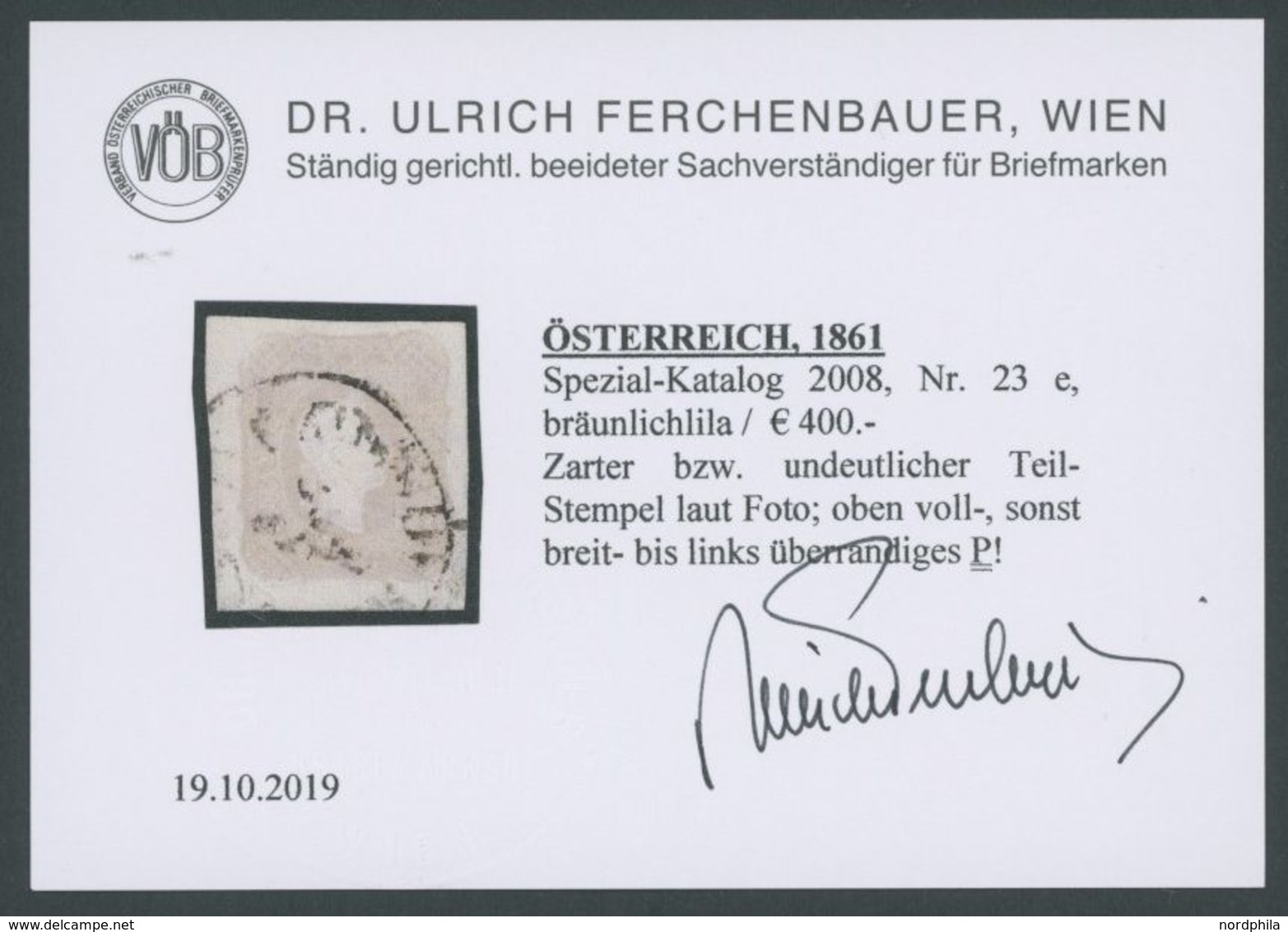 ÖSTERREICH BIS 1867 23e O, 1861, 1.05 Kr. Bräunlichlila, Pracht, Fotobefund Dr. Ferchenbauer, Mi. 350.- - Usados