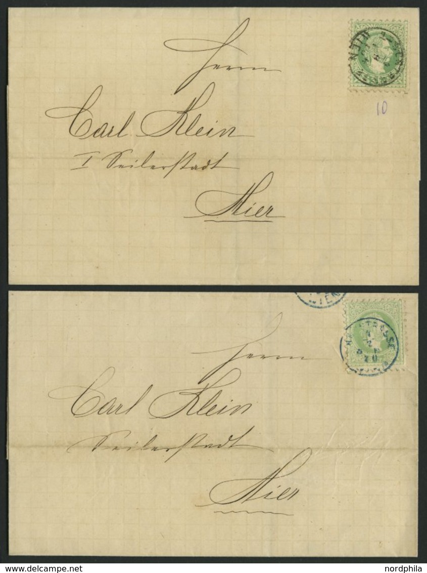 ÖSTERREICH 36I BRIEF, 1870, 3 Kr. Grün, Grober Druck, Je Auf Ortsbrief Mit Blauem Und Schwarzem K1 LANDSTRASSE WIEN, Pra - Gebraucht