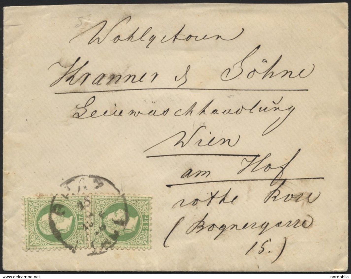 ÖSTERREICH 36II BRIEF, 1878, 3 Kr. Grün, Feiner Druck, 2x Auf Brief Von Graz Nach Wien, Obere Marke Zahnfehler Sonst Pra - Used Stamps