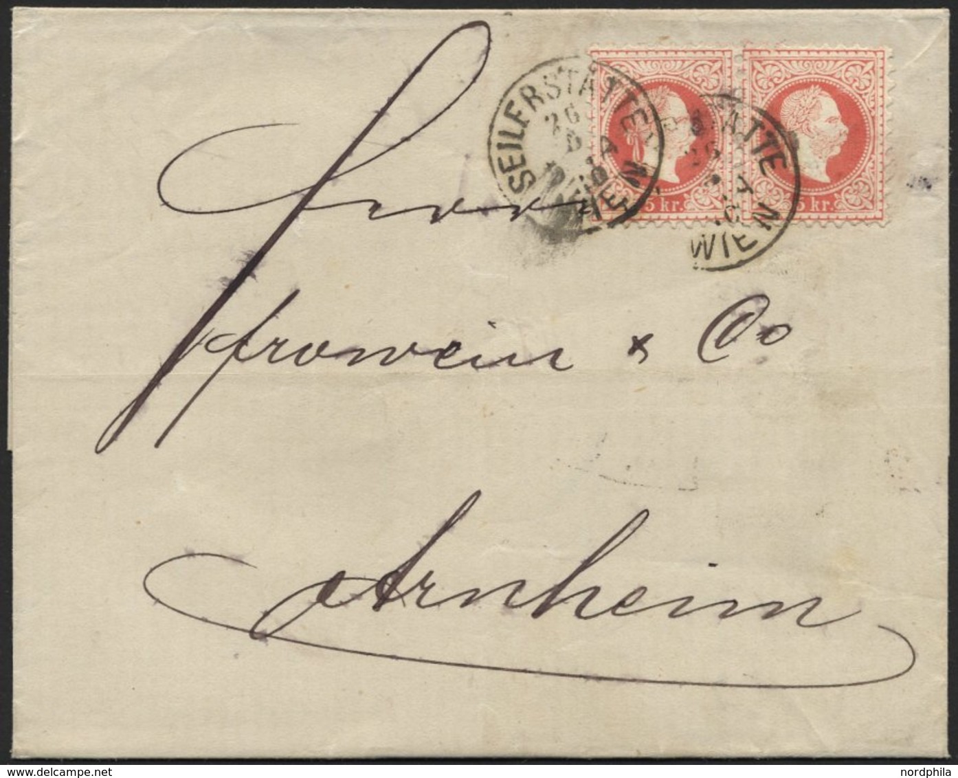 ÖSTERREICH 37II Paar BRIEF, 1880, 5 Kr. Rot, Feiner Druck, Im Waagerechten Paar Auf Brief Von SEILERSTATTE WIEN Nach Arn - Used Stamps
