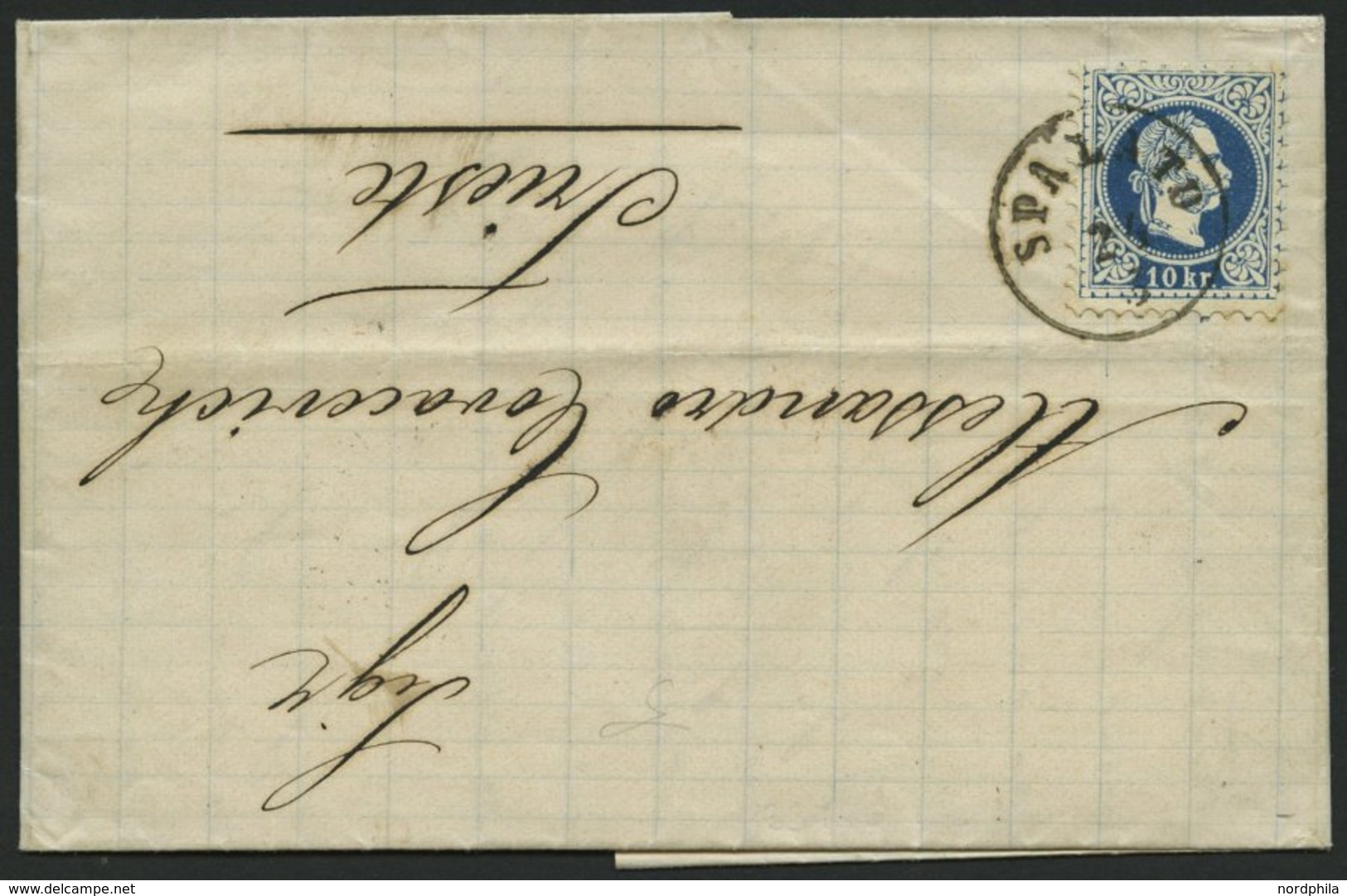 ÖSTERREICH 38I BRIEF, 1876, 10 Kr. Blau, Grober Druck, Auf Brief Von SPALATO Nach Trieste, Pracht - Usados