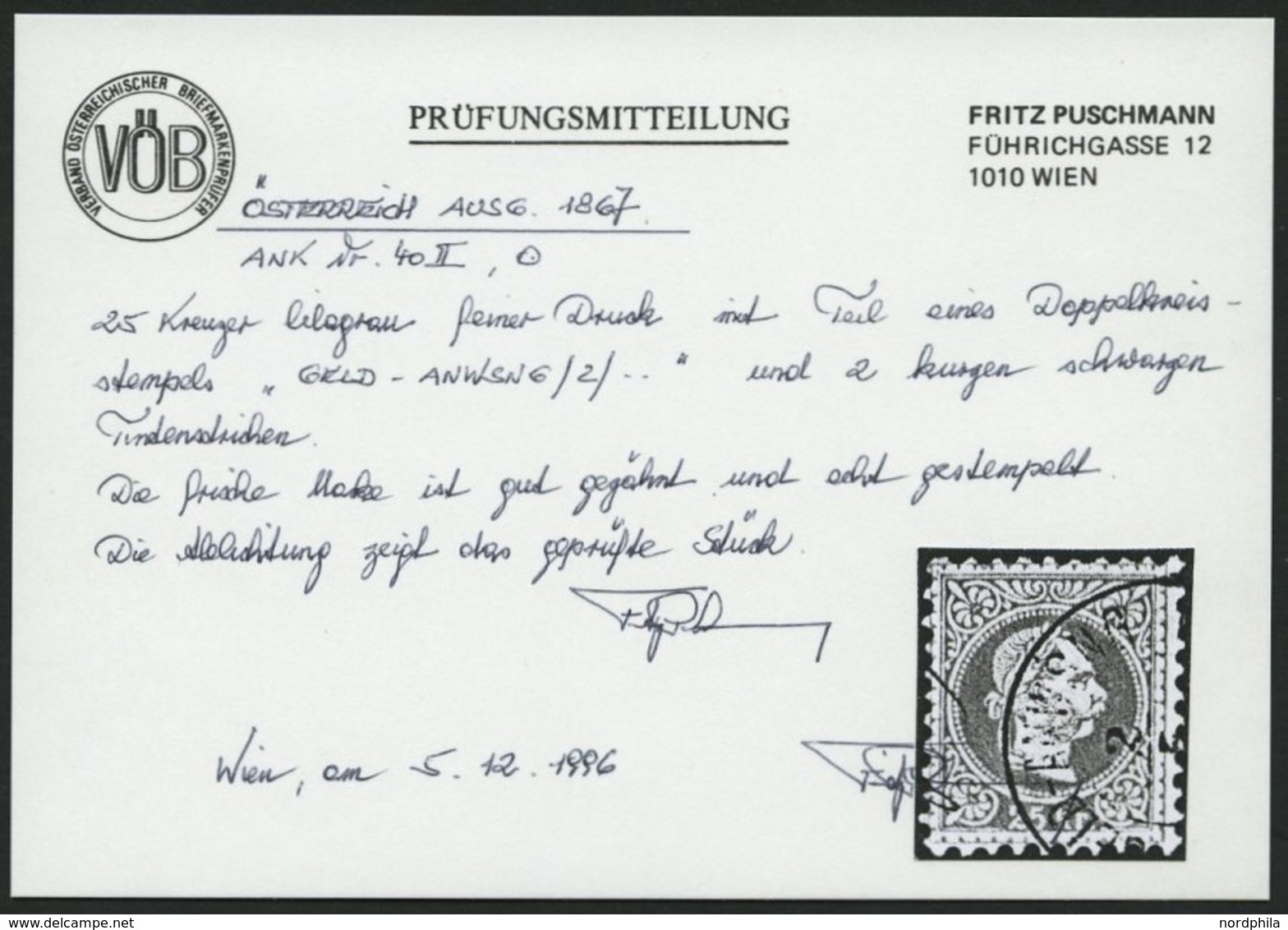 ÖSTERREICH 40IIa O, 1881, 25 Kr. Lilagrau, Feiner Druck, Pracht, Fotoattest Puschmann, Mi. 180.- - Gebraucht
