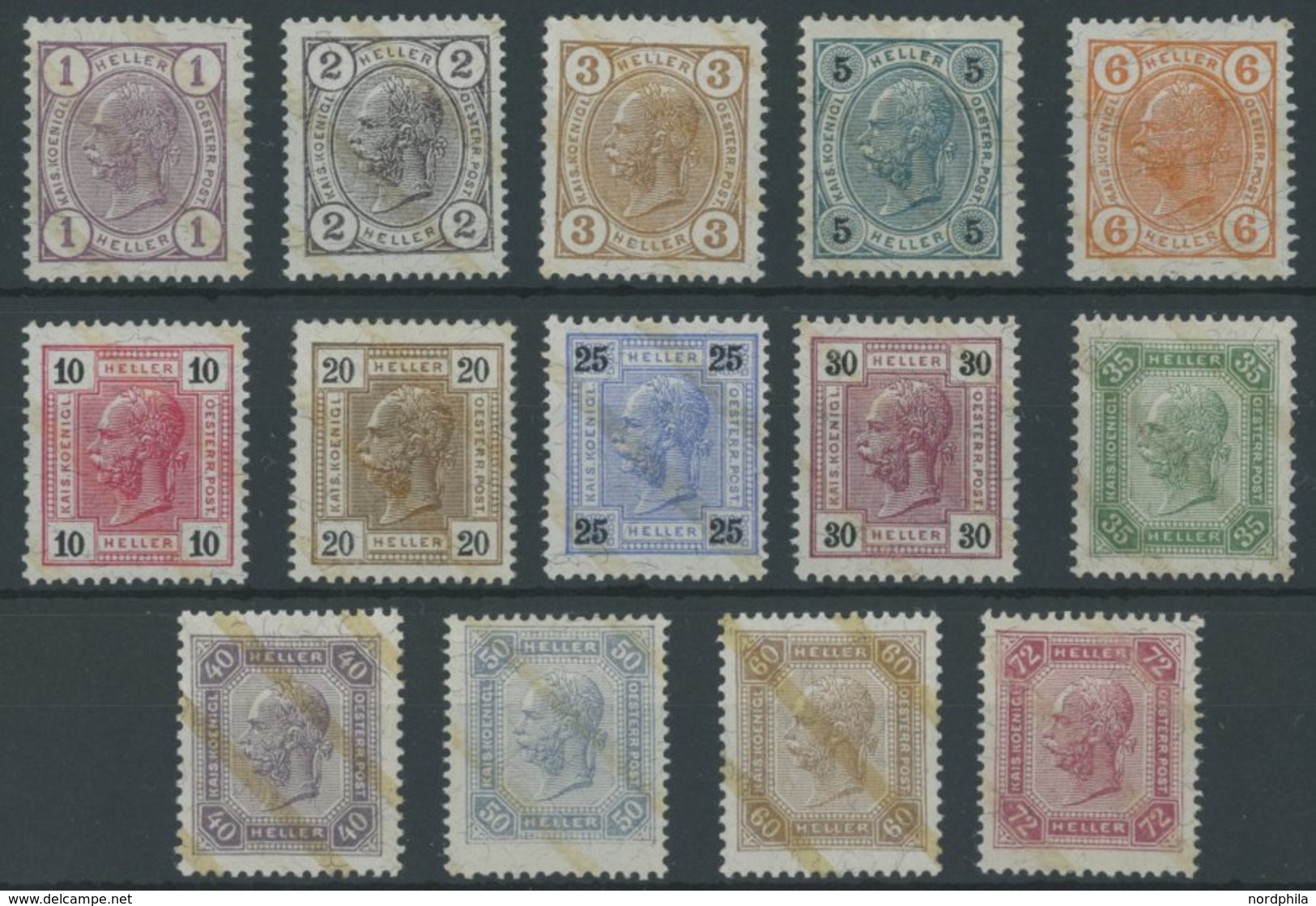 ÖSTERREICH 1867-1918 105-17 **, 1904, Franz Joseph Mit Lackstreifen, 3 Und 50 H. Falzrest Sonst Postfrischer Prachtsatz - Used Stamps