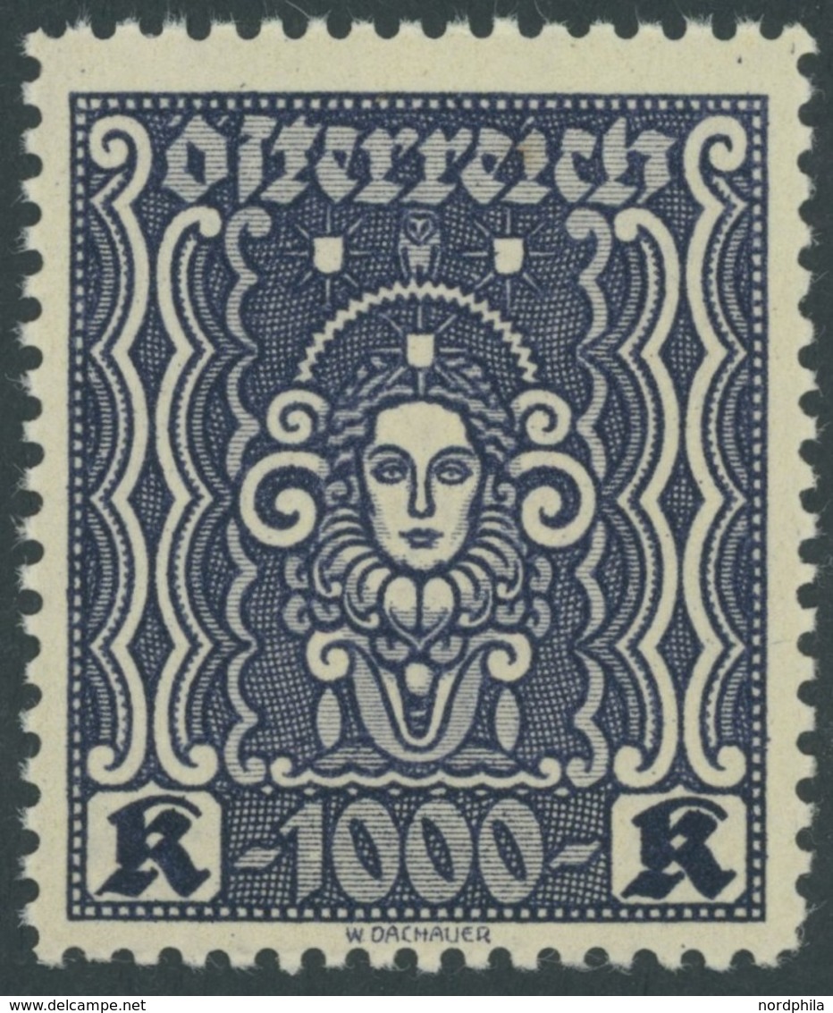 ÖSTERREICH 1918-1938 404B **, 1922, 1000 Kr. Schwarzblau, Gezähnt L 111/2, Postfrisch, Pracht, Mi. 600.- - Other & Unclassified