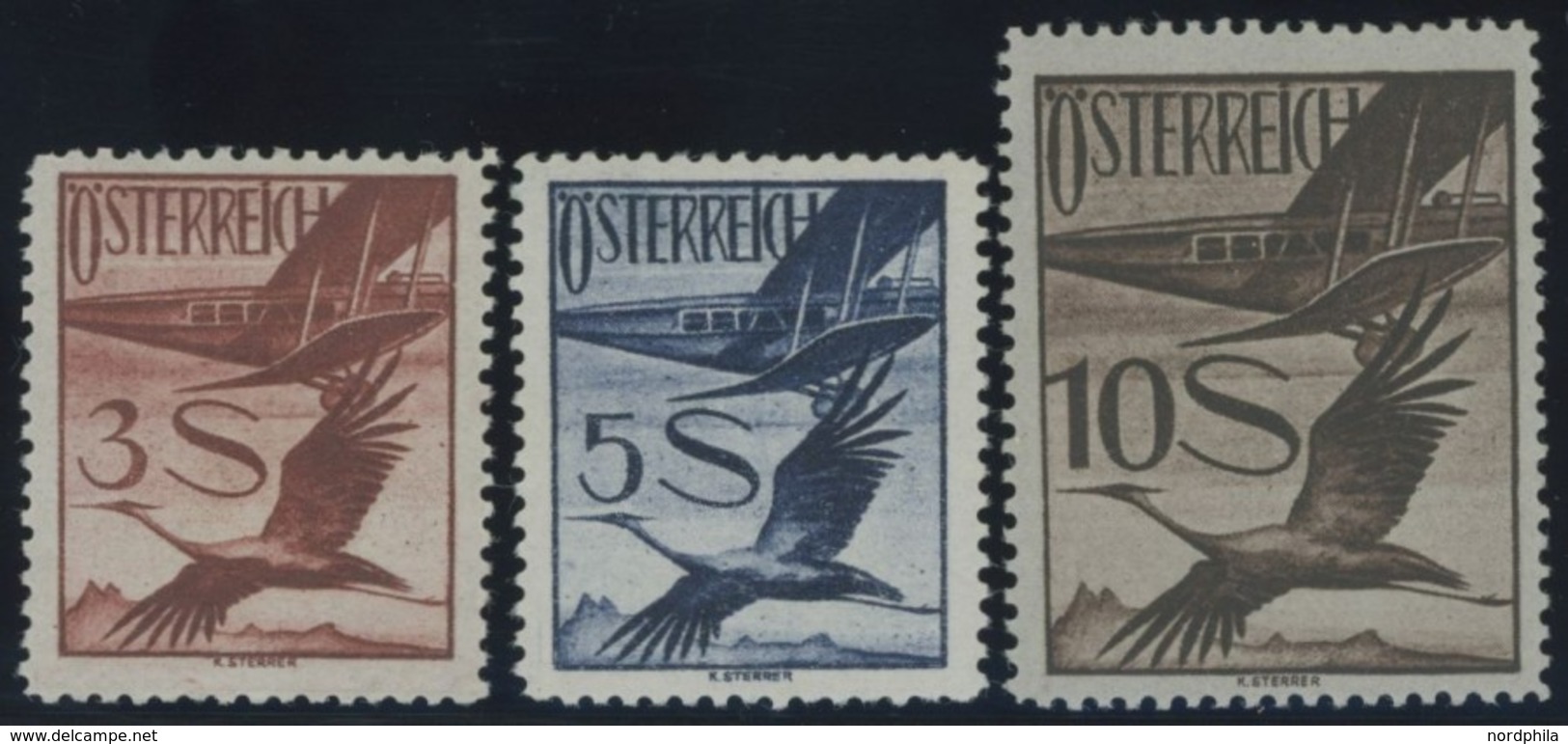 ÖSTERREICH 1918-1938 485-87 *, 1926, 3 - 10 S. Flugpost, Falzrest, 3 Werte üblich Gezähnt, Pracht - Other & Unclassified