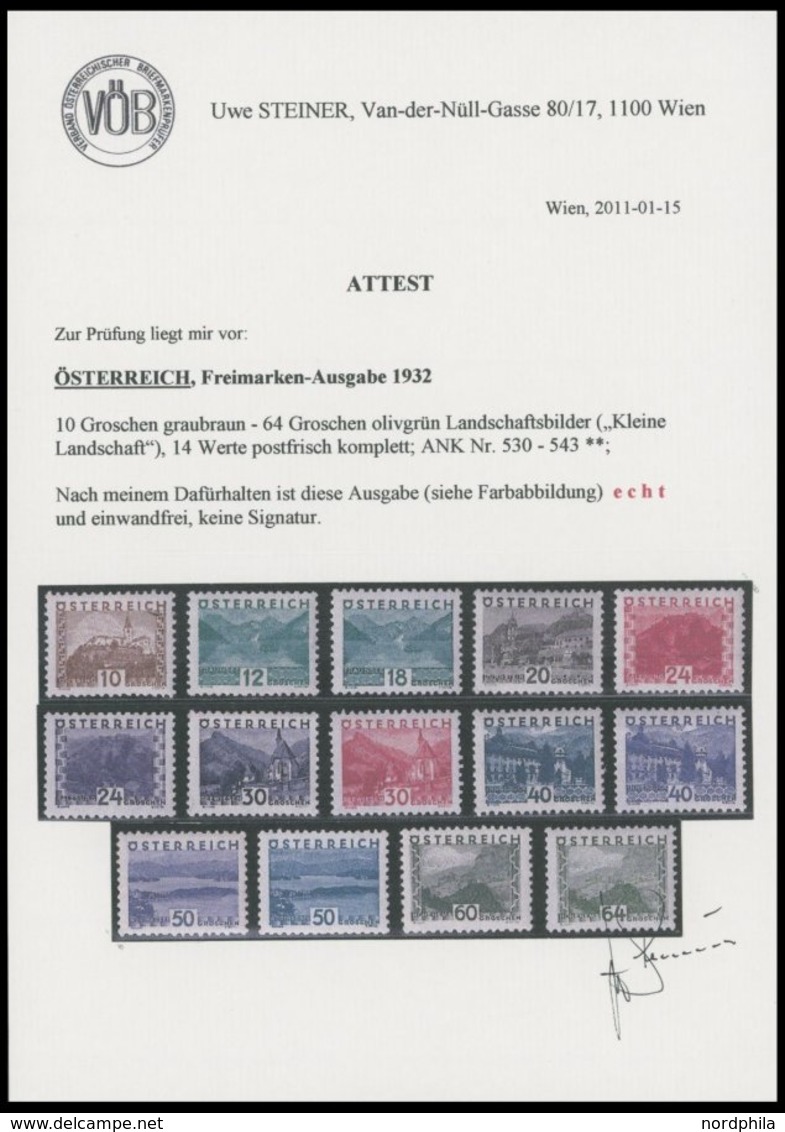 ÖSTERREICH 1918-1938 530-43 **, 1932, Landschaften, Kleines Format, Postfrischer Prachtsatz, Fotoattest Steiner, Mi. 100 - Other & Unclassified
