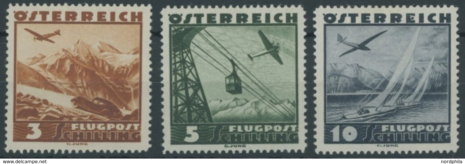 ÖSTERREICH 1918-1938 610-12 *, 1935, 3 - 10 S. Flugzeug über Landschaften, 3 Prachtwerte - Other & Unclassified