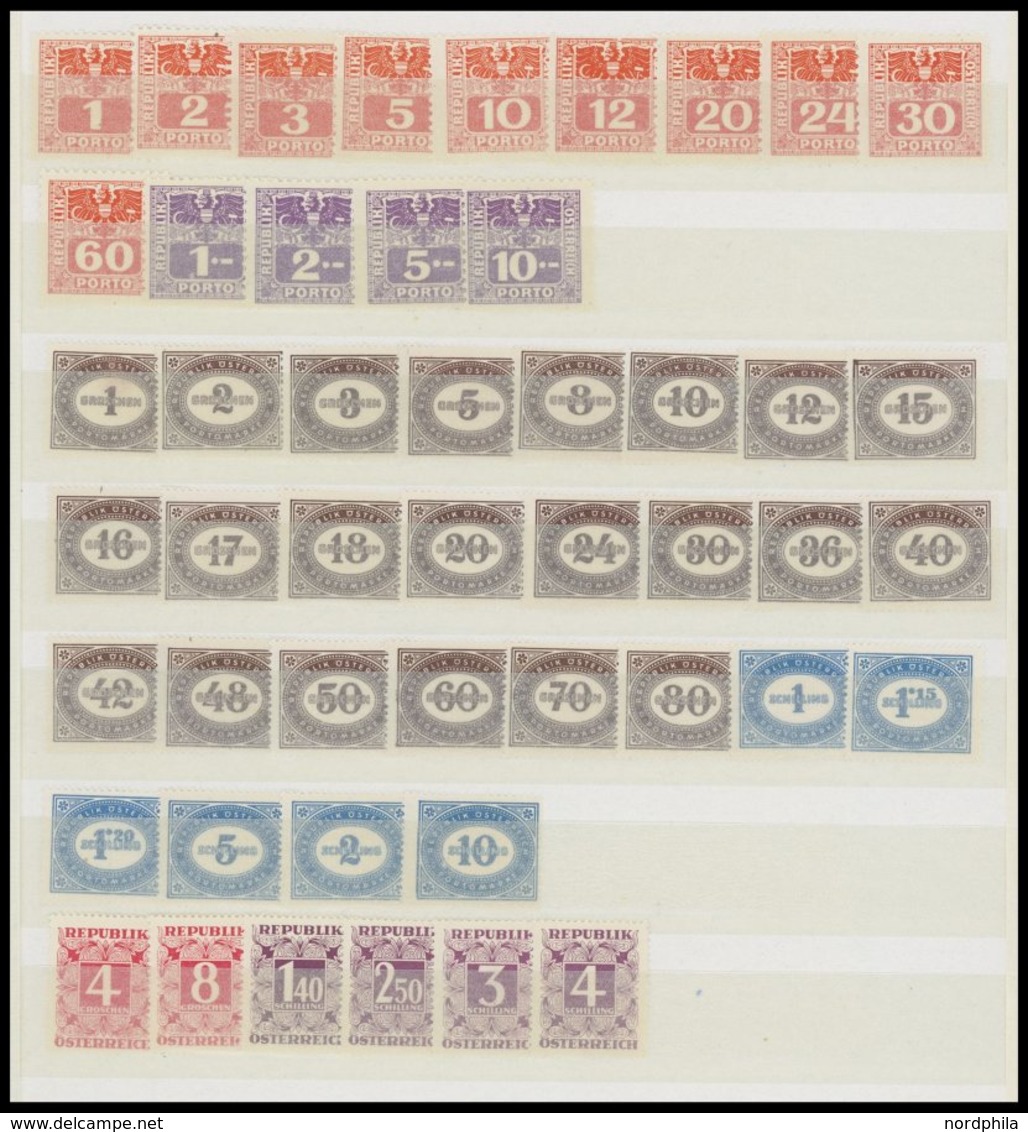 PORTOMARKEN **, 1945-49, Postfrische Dublettenpartie Portomarken, U.a. 50x Mi.Nr. 189-200 In Bogenteilen Mit Plattennumm - Postage Due