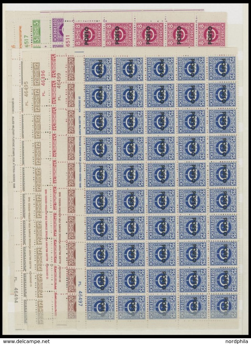 PORTOMARKEN **, 1945-49, Postfrische Dublettenpartie Portomarken, U.a. 50x Mi.Nr. 189-200 In Bogenteilen Mit Plattennumm - Postage Due