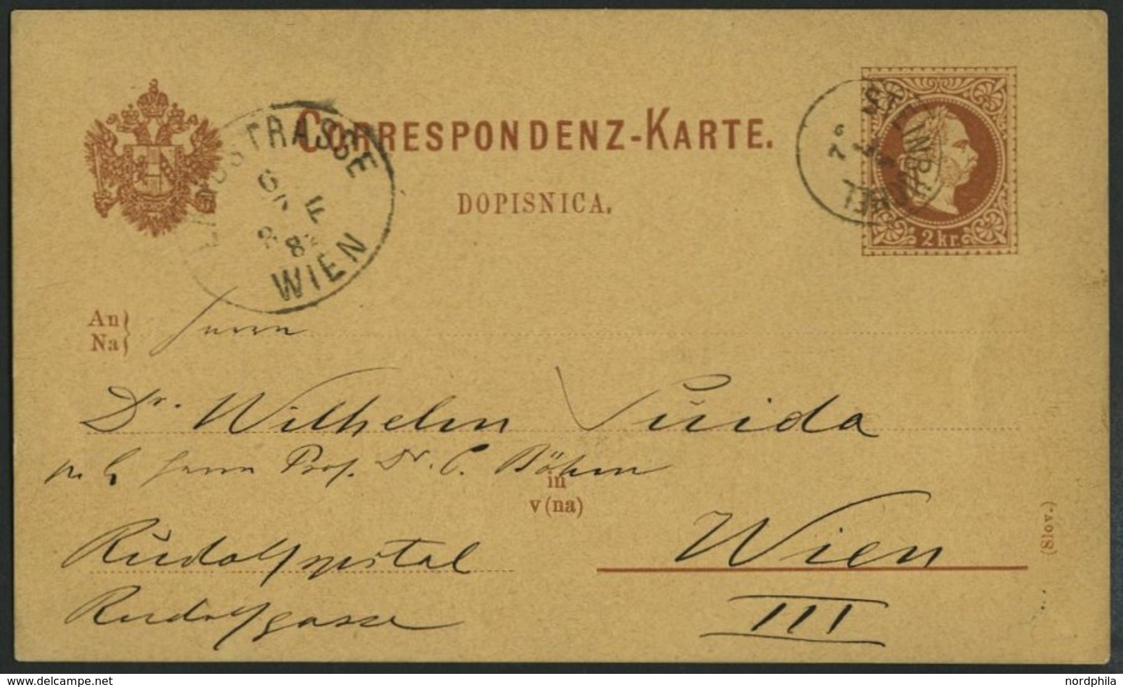 GANZSACHEN P 30 BRIEF, 1882, 2 Kr. Rotbraun, Karte (Slov.) Mit Fingerhut-K1 STEINBÜCHEL Nach Wien, Pracht - Sonstige & Ohne Zuordnung