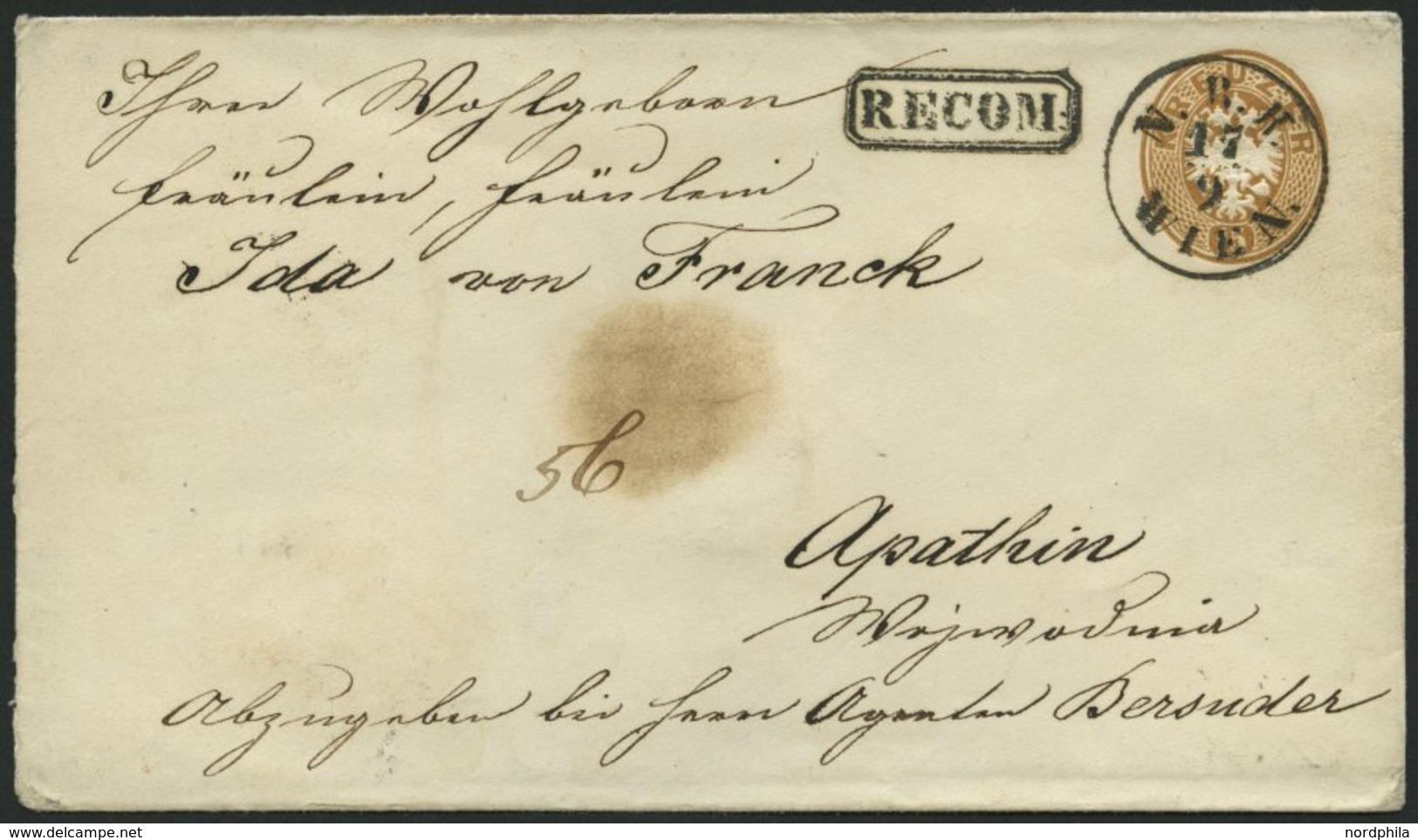 GANZSACHEN U 35,33 BRIEF, 1865, 15 Kr. Braun, Wz. 1, Umschlag Mit Rückseitigem Reco-Porto 10 Kr. Blau Von N.B.H. WIEN Na - Otros & Sin Clasificación