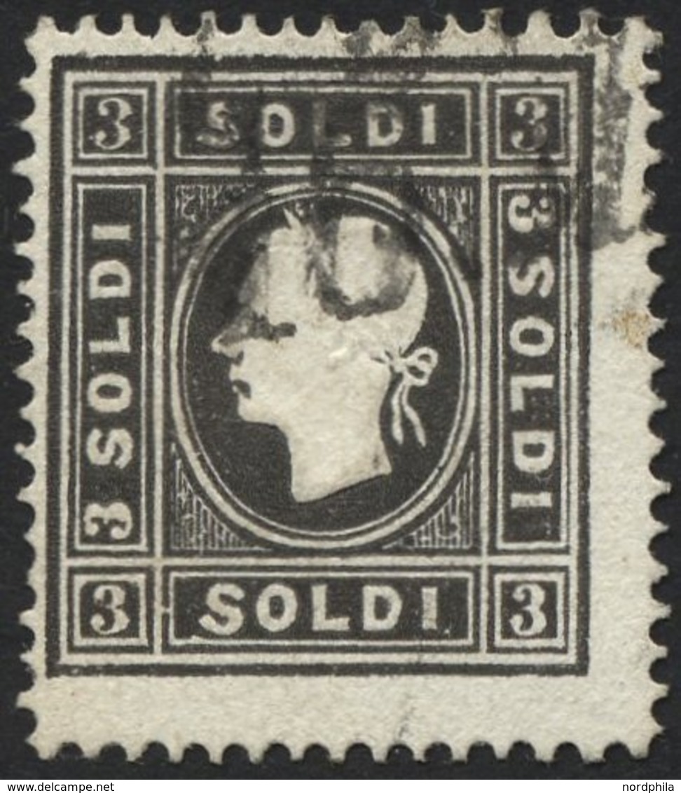 LOMBARDEI UND VENETIEN 7IIa O, 1859, 3 So. Schwarz, Type II, Pracht, Mi. 120.- - Lombardije-Venetië