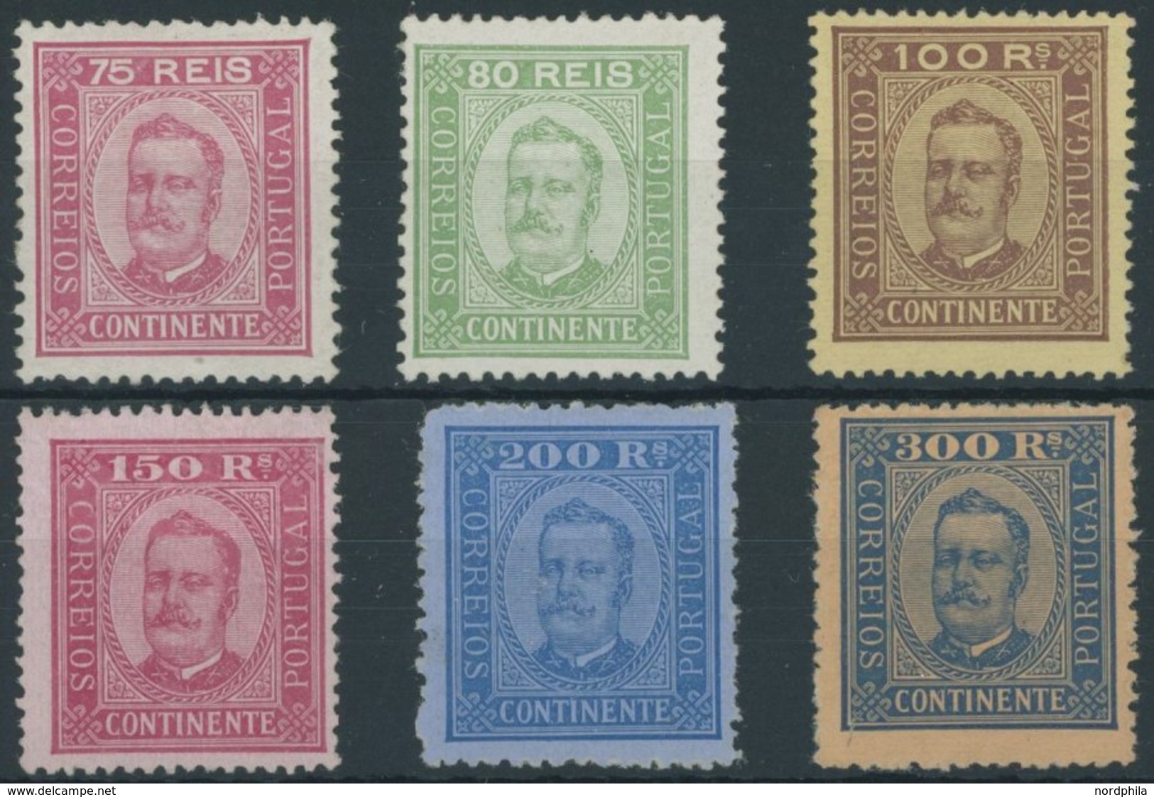 PORTUGAL 72-77 *, 1892-94, 75 - 300 R. König Carlos I, Stärkere Falzreste, 6 Werte üblich Gezähnt Pracht - Used Stamps